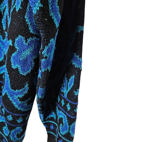 Vintage 80s 90s Pendleton Wool Cardigan Sweater Blue Black Button Puff Sleeve M - Picture 9 of 11